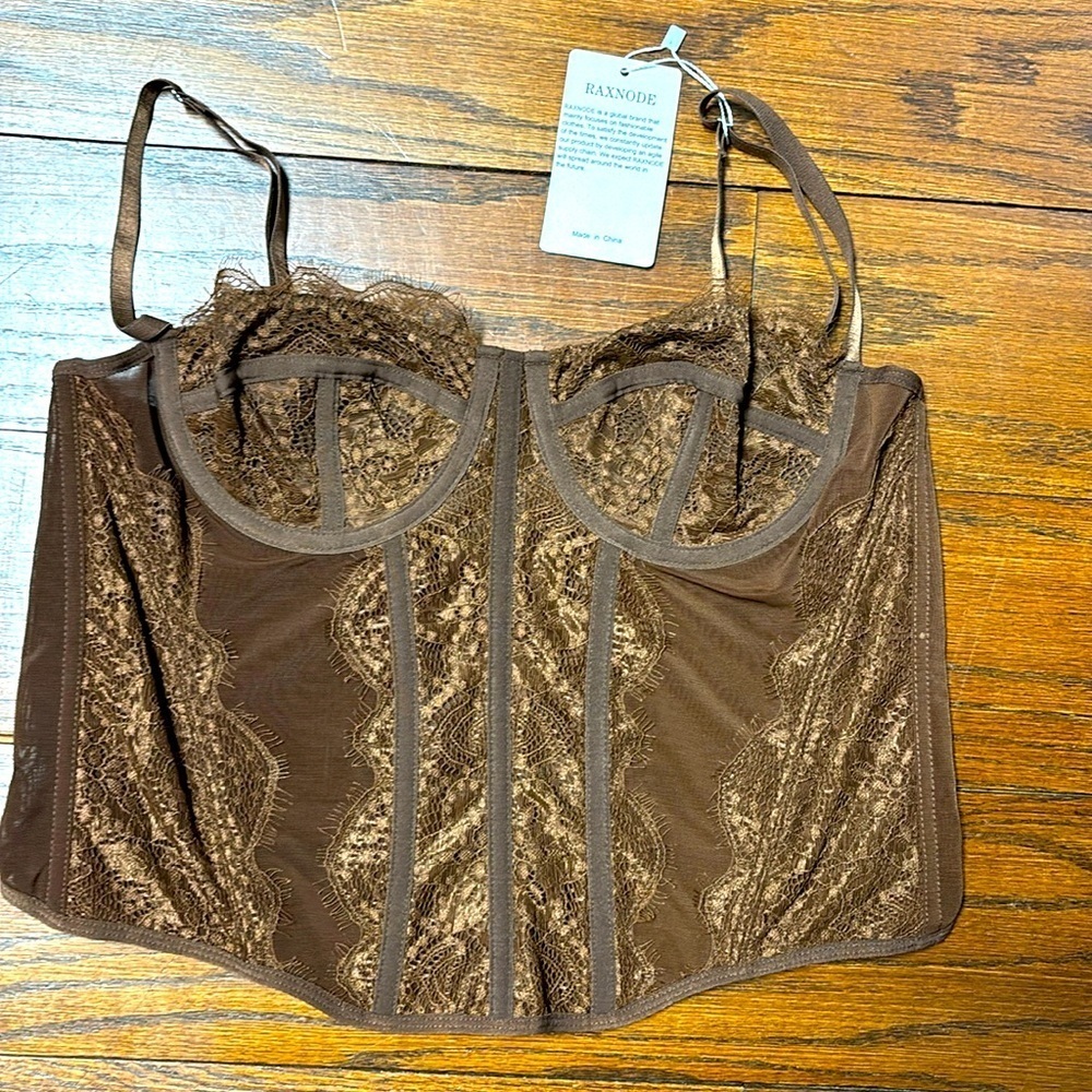 Raxnode Brown Lace Corset Top New With Tags Size Large
